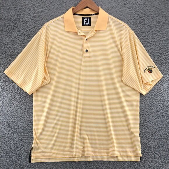 FootJoy Shirt Mens Large Prodry Lisle Yellow Striped Golf Polo Meadow Lake Acres - Picture 1 of 9